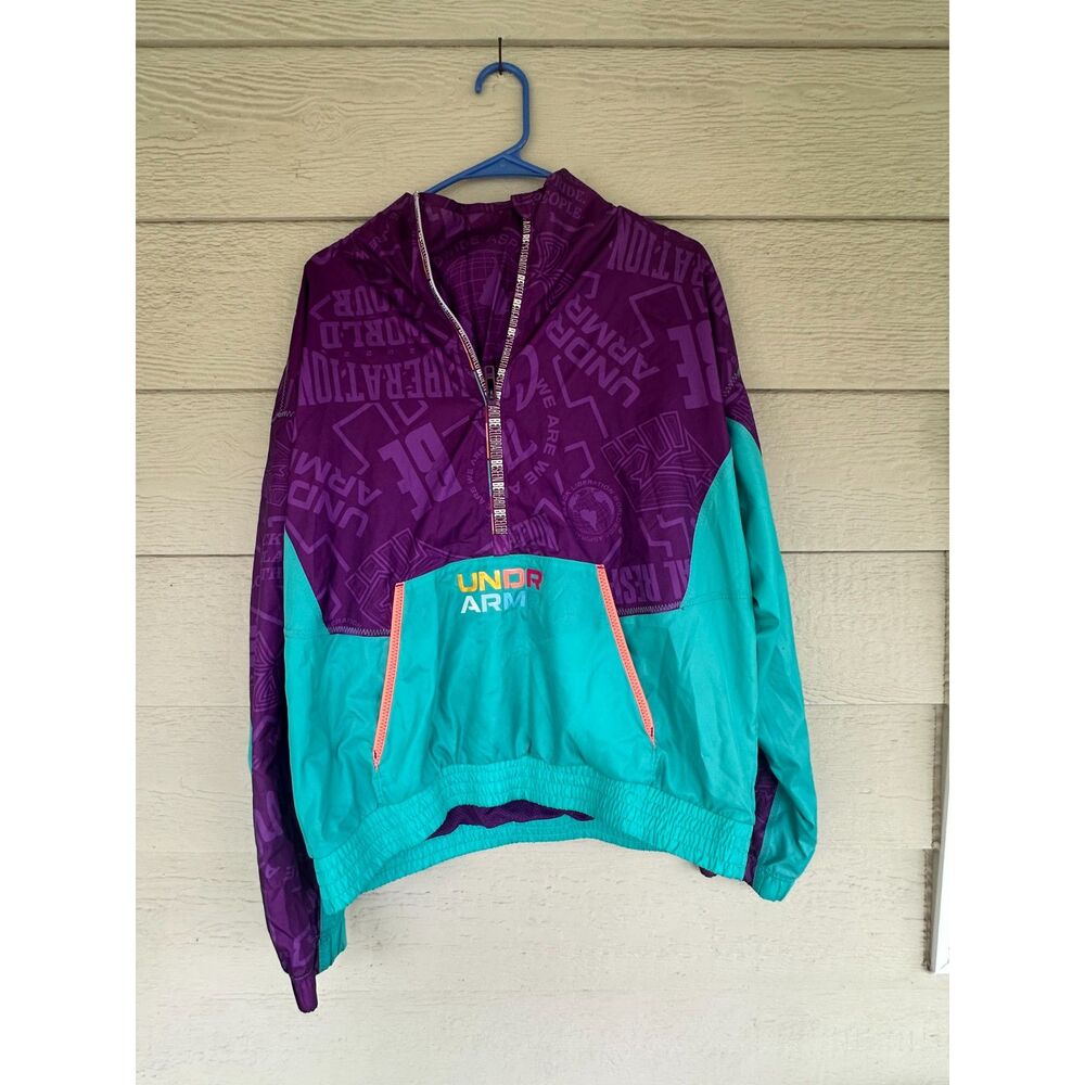 Under Armour BHM Be Seen Track Jacket Purple Teal Half Zip Men's Size L
